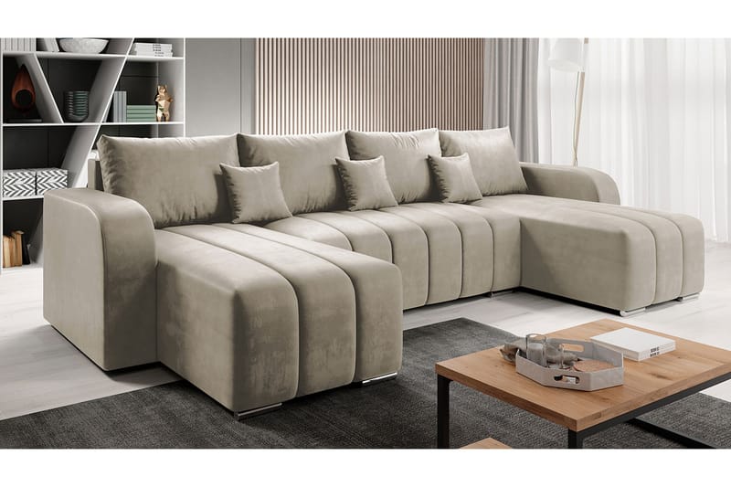 Zulueta 3-personers hjørnesofa - Beige - Sovesofaer - Velour sofaer - U sovesofa - Sovesofa chaiselong