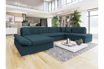 Zumar 4-personers U-formet Hjørnesovesofa 128x302 cm med Opbevaring i Fløjlskord - Blå - Møbler - Sofaer - Sovesofaer