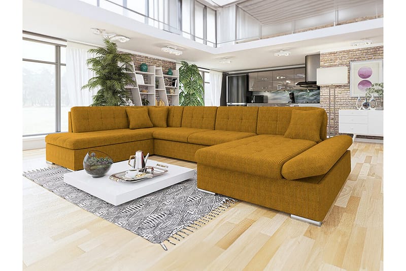 Zumar 4-personers Hjørnesovesofa - Mørkegul - Møbler - Sofaer - Sovesofaer