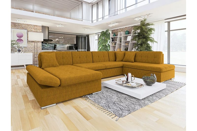 Zumar 4-personers Hjørnesovesofa - Mørkegul - Møbler - Sofaer - Sovesofaer