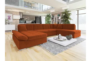 Zumar Sovesofa med Chaiselong og Dobbelt Chaiselong 4-personers i Chenille - Orange - Møbler - Sofaer - Sovesofaer