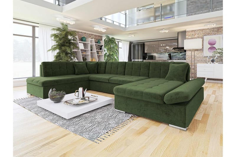 Zumar Sovesofa med Chaiselong og Dobbelt Chaiselong 4-personers i Chenille - Grøn - Møbler - Sofaer - Sovesofaer