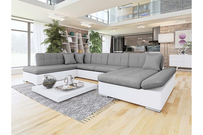 Zumar Sovesofa med Chaiselong og Dobbelt Chaiselong 4-personers i Kunstlæder - Hvid / Grå - Møbler - Sofaer - Sovesofaer