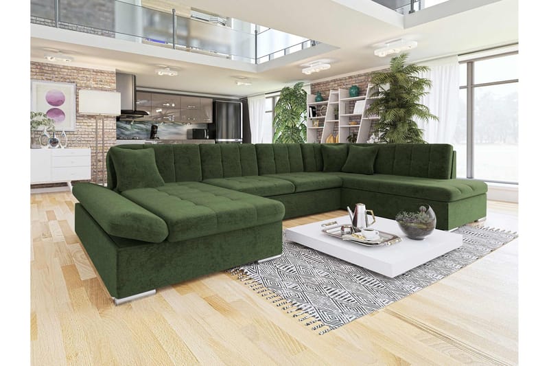 Zumar Sovesofa med Chaiselong og Dobbelt Chaiselong 4-personers i Chenille - Grøn - Møbler - Sofaer - Sovesofaer