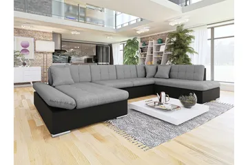 Zumar Sovesofa med Chaiselong og Dobbelt Chaiselong 4-personers i Kunstlæder - Sort / Grå - Møbler - Sofaer - Sovesofaer