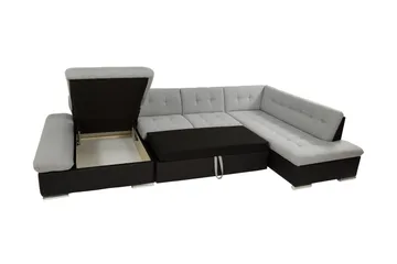 Zumar Sovesofa med Chaiselong og Dobbelt Chaiselong 4-personers i Kunstlæder - Sort / Grå - Møbler - Sofaer - Sovesofaer