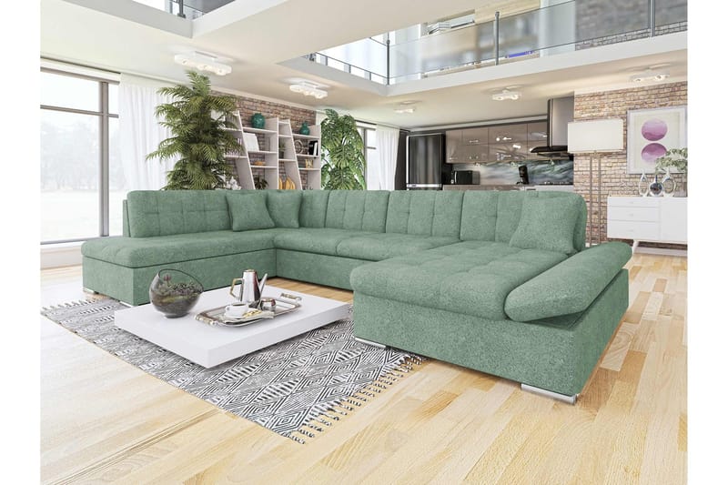 Zumar Sovesofa med Chaiselong og Dobbelt Chaiselong 4-personers i Bouclé - Grøn - Møbler - Sofaer - Sovesofaer