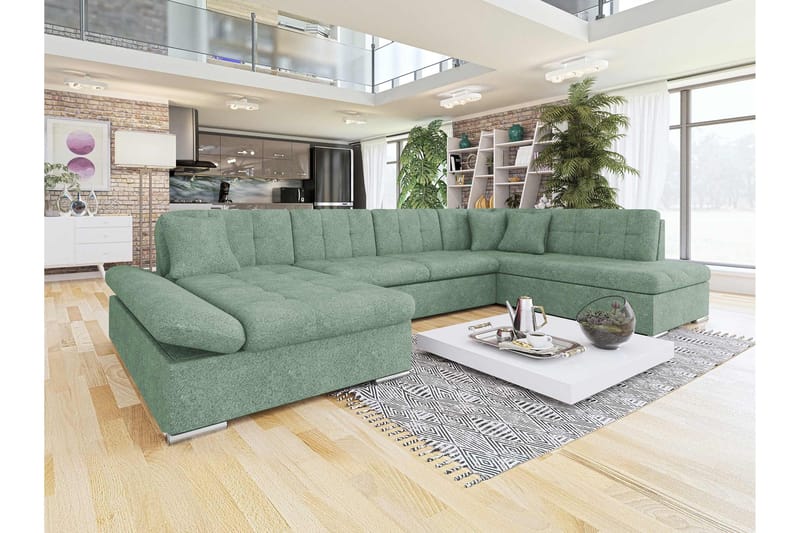 Zumar Sovesofa med Chaiselong og Dobbelt Chaiselong 4-personers i Bouclé - Grøn - Møbler - Sofaer - Sovesofaer