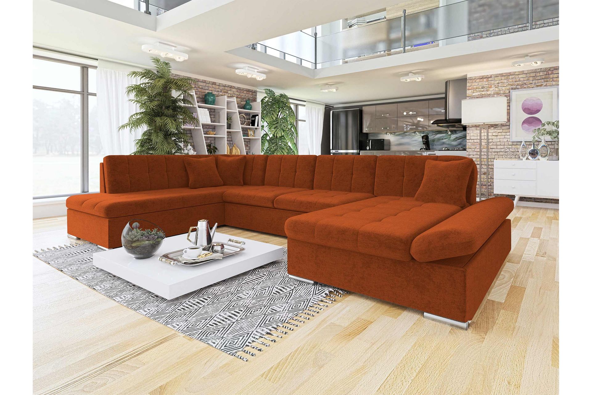 Zumar Sovesofa med Chaiselong og Dobbelt Chaiselong 4-personers i Chenille - Orange - Møbler - Sofaer - Sovesofaer