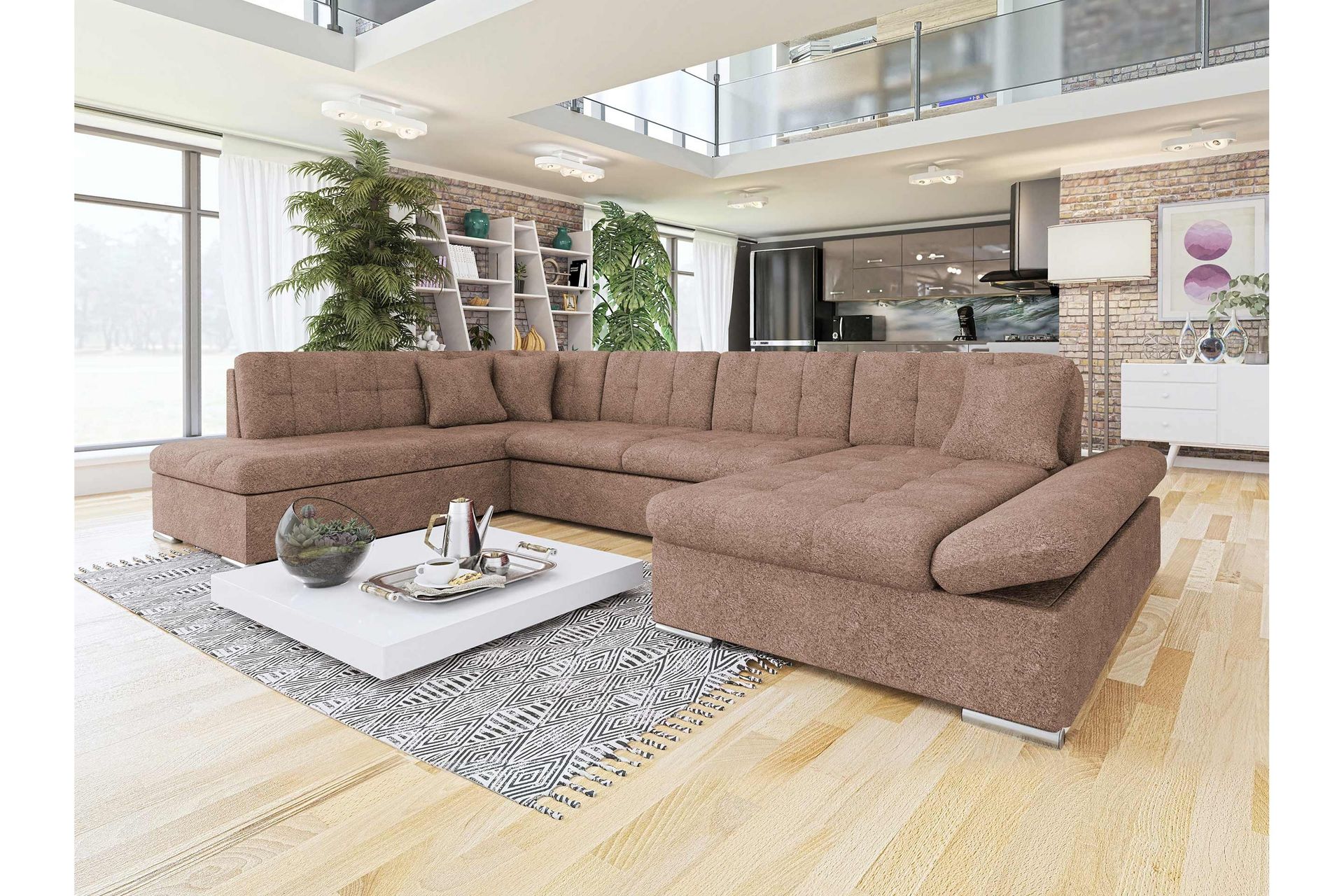 Zumar Sovesofa med Chaiselong og Dobbelt Chaiselong 4-personers i Bouclé - Rosa - Møbler - Sofaer - Sovesofaer