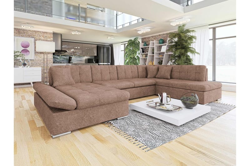 Zumar Sovesofa med Chaiselong og Dobbelt Chaiselong 4-personers i Bouclé - Rosa - Møbler - Sofaer - Sovesofaer