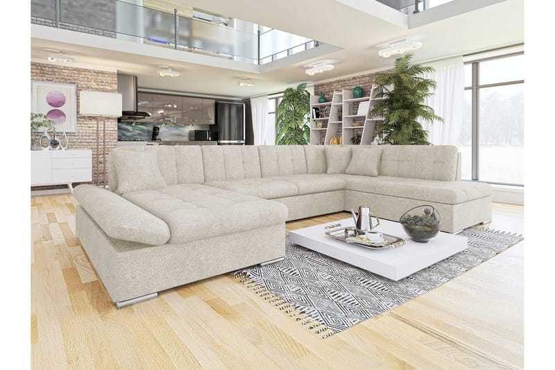 Zumar Sovesofa med Chaiselong og Dobbelt Chaiselong 4-personers i Bouclé - Beige - Møbler - Sofaer - Sovesofaer