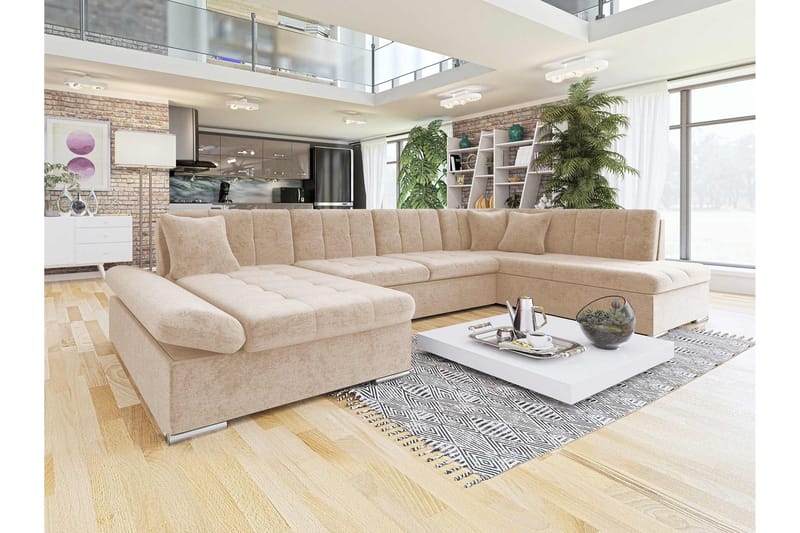 Zumar Sovesofa med Chaiselong og Dobbelt Chaiselong 4-personers i Chenille - Beige - Møbler - Sofaer - Sovesofaer