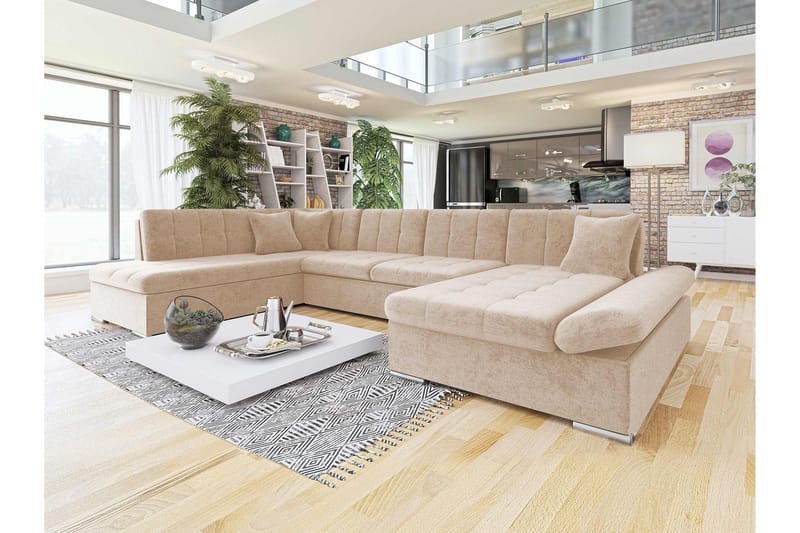 Zumar Sovesofa med Chaiselong og Dobbelt Chaiselong 4-personers i Chenille - Beige - Møbler - Sofaer - Sovesofaer
