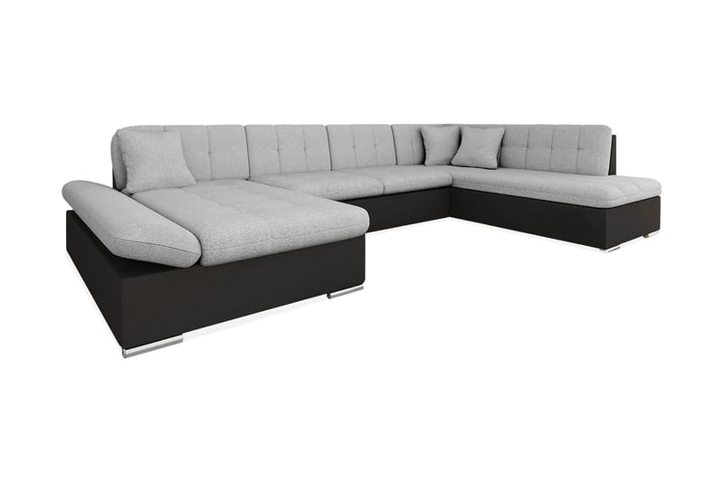 Zumar U-Sovesofa Chaiselong med Opbevaring Venstre, Sort/Lysegrå