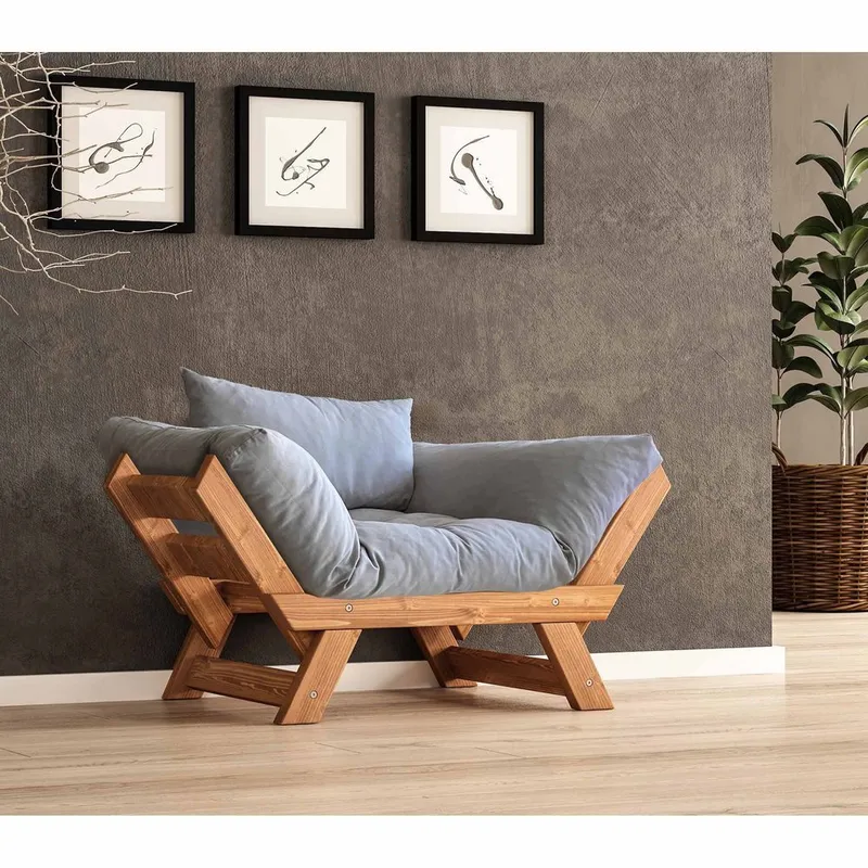 Zylar 2-personers Udtrækkelig Sovesofa med Træramme 75x140 cm i Hør, Grå|Brun