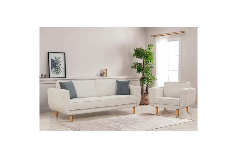 Sufian sofasæt 3 personers - Brun/Cremevhid - Møbler - Sofaer - Sofagrupper