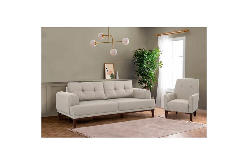 Sufian sofasæt 3 personers - Brun/Cremevhid - Møbler - Sofaer - Sofagrupper