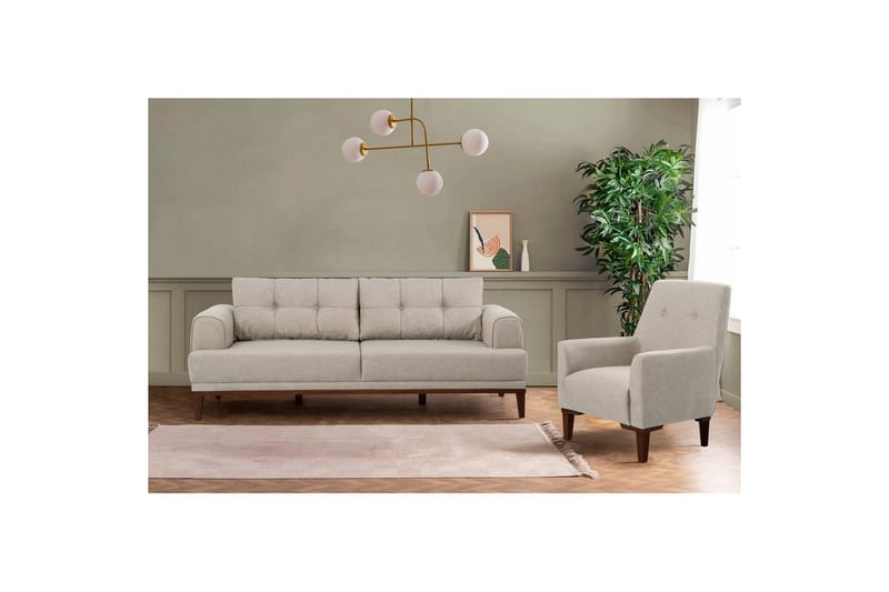 Sufian sofasæt 3 personers - Brun/Cremevhid - Møbler - Sofaer - Sofagrupper