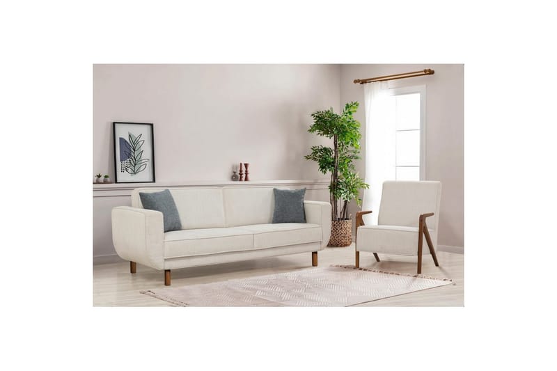 Sufian Sovesofa 3-sits - Mellemfarvet træ/Cremevhid - Møbler - Sofaer - Sovesofaer