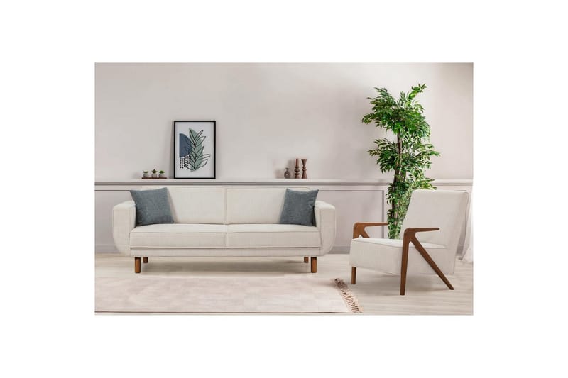 Sufian Sovesofa 3-sits - Mellemfarvet træ/Cremevhid - Møbler - Sofaer - Sovesofaer