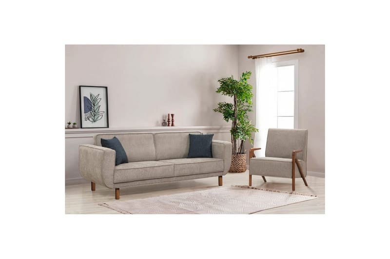 Sufian Sovesofa 3-sits - Mellemfarvet træ/Grå - Møbler - Sofaer - Sovesofaer