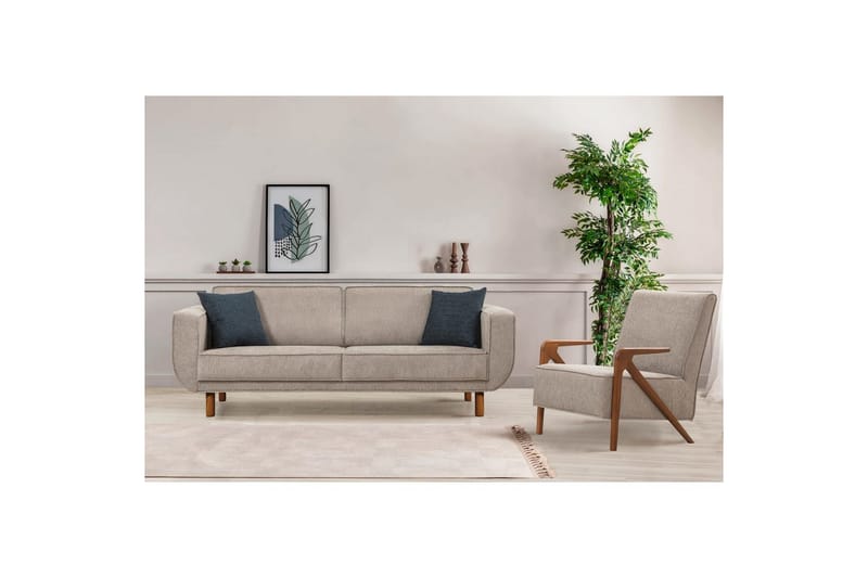 Sufian Sovesofa 3-sits - Mellemfarvet træ/Grå - Møbler - Sofaer - Sovesofaer