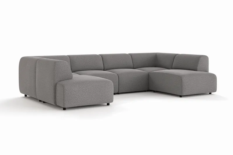 Torvasen 6-personers sofa med dobbelt chaiselong i stof - Grå - Møbler - Sofaer - U Sofa