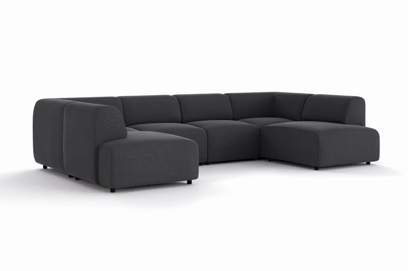 Torvasen 6-personers sofa med dobbelt chaiselong i stof - Sort - Møbler - Sofaer - U Sofa