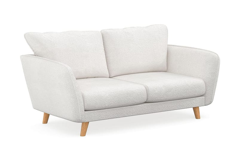 Trend Lyx 2-personers Sofa med Udsvungne Armlæn i Bouclé med Træben - Hvid - Møbler - Sofaer - 2 personers sofa