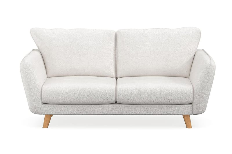 Trend Lyx 2-personers Sofa med Udsvungne Armlæn i Bouclé med Træben, Hvid