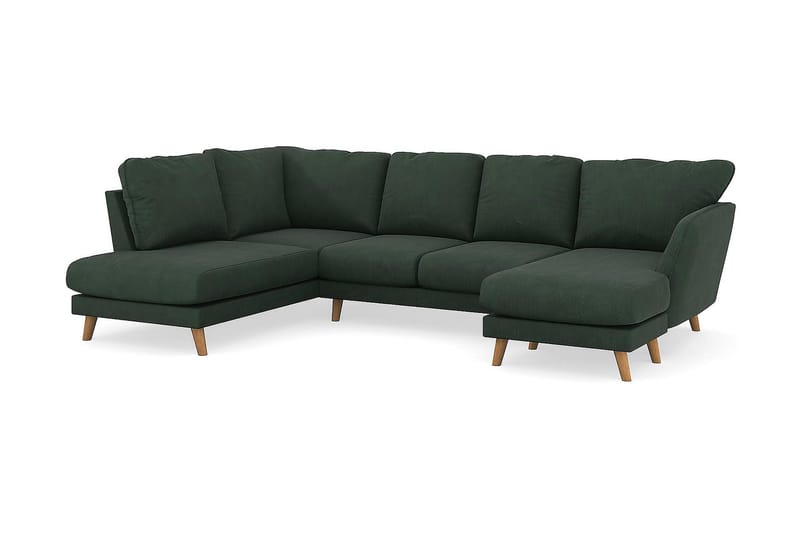 Trend Lyx 4-personers Venstrevendt U-formet Sofa med Divan og Chaiselong i Manchester - Mørkegrøn - Møbler - Sofaer - U Sofa