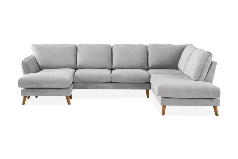 Trend Lyx 4-personers Højrevendt U-formet Sofa med Divan og Chaiselong i Stof, Lysegrå