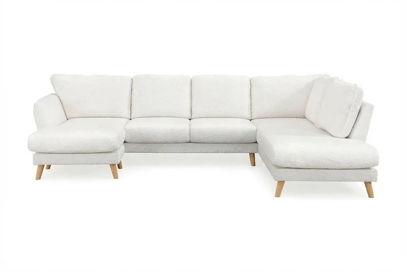 Trend Lyx 4-personers Højrevendt U-formet Sofa med Divan og Chaiselong i Bouclé, Hvid