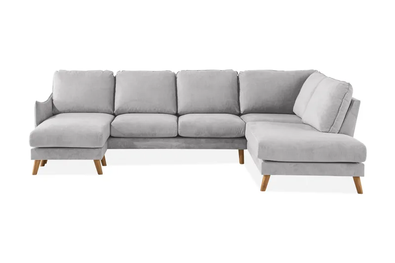 Trend Lyx 4-personers Højrevendt U-formet Sofa med Divan og Chaiselong i Stof, Lysegrå
