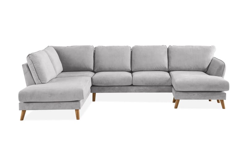 Trend Lyx 4-personers Venstrevendt U-formet Sofa med Divan og Chaiselong i Stof, Lysegrå