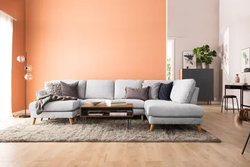 Trend Lyx 4-personers Højrevendt U-formet Sofa med Divan og Chaiselong i Stof - Lysegrå - Møbler - Sofaer - U Sofa