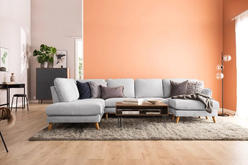Trend Lyx 4-personers Venstrevendt U-formet Sofa med Divan og Chaiselong i Stof - Lysegrå - Møbler - Sofaer - U Sofa