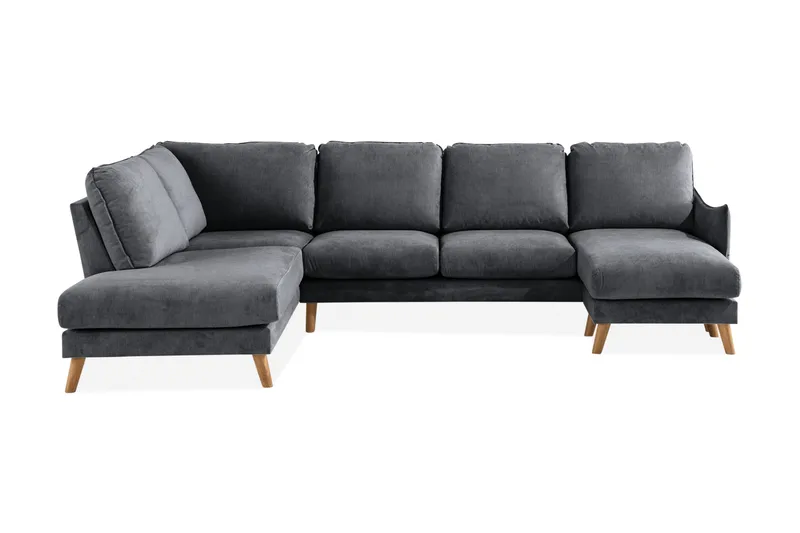 Trend Lyx U-Sofa med Chaiselong Højre, Mørkegrå/Eg