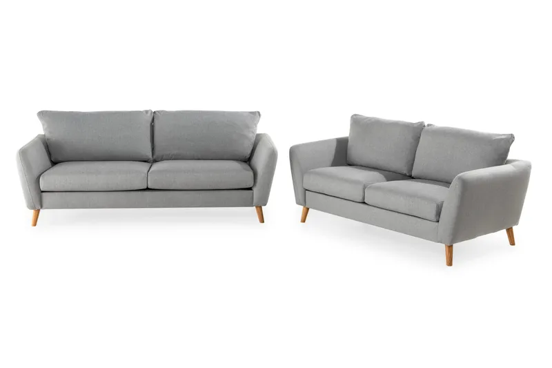 Trend Sofaarrangement 3-personers + 2-personers Sofa + Lænestol + Fodskammel i Stof, Lysegrå