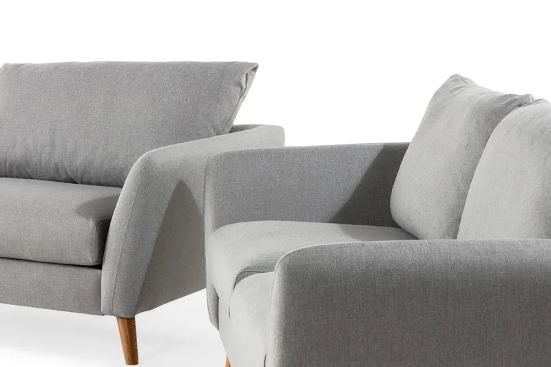 Trend Sofaarrangement 3-personers + 2-personers Sofa + Lænestol + Fodskammel i Stof - Lysegrå - Møbler - Sofaer - Sofagrupper