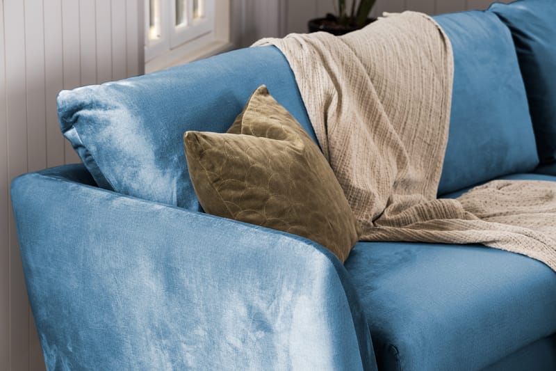 Trend Sofagruppe 3-personers + 2-personers Sofa + Lænestol + Fodskammel i Fløjl - Blå - Møbler - Sofaer - Sofagrupper