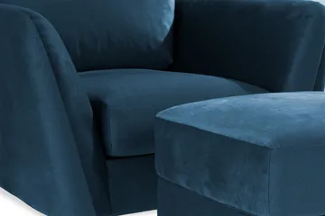 Trend Sofagruppe 3-personers + 2-personers Sofa + Lænestol + Fodskammel i Fløjl - Blå - Møbler - Sofaer - Sofagrupper