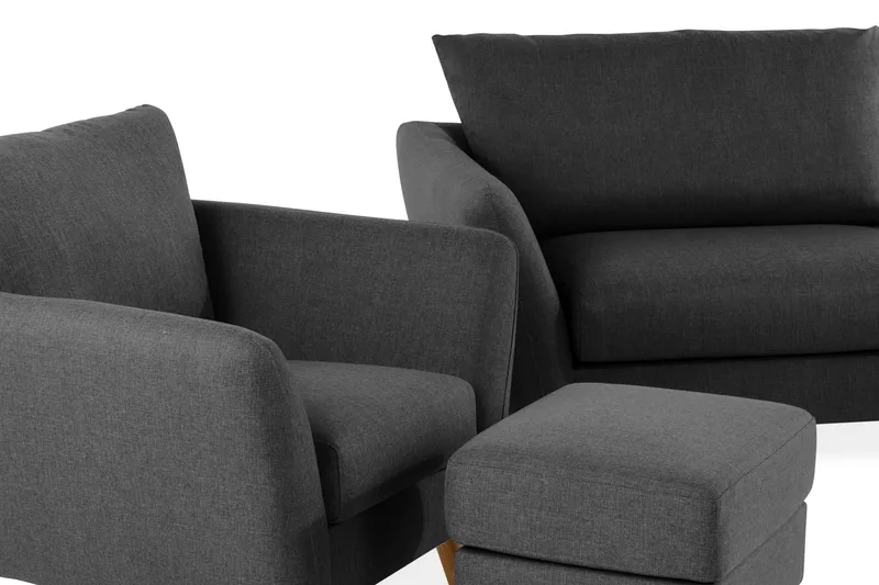 Trend Sofagruppe 3-personers + 2-personers Sofa + Lænestol + Fodskammel i Stof - Sort - Møbler - Sofaer - Sofagrupper