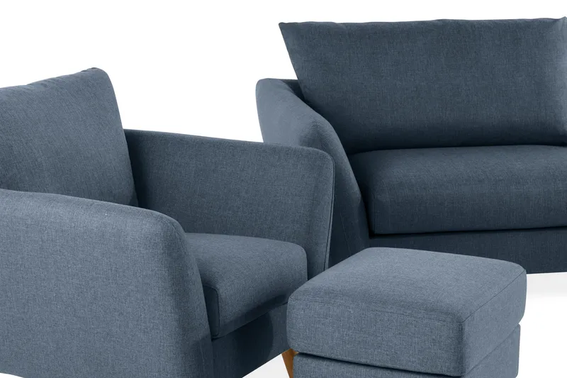 Trend Sofagruppe 3-personers + 2-personers Sofa + Lænestol + Fodskammel i Stof - Blå - Møbler - Sofaer - Sofagrupper