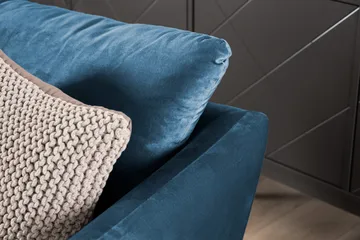 Trend Sofagruppe 3-personers + 2-personers Sofa + Lænestol + Fodskammel i Fløjl - Blå - Møbler - Sofaer - Sofagrupper