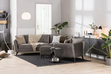Trend Sofagruppe 3-personers + 2-personers Sofa + Lænestol + Fodskammel i Fløjl - Brun - Møbler - Sofaer - Sofagrupper