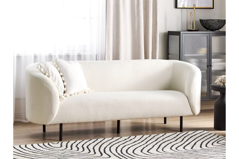 Tuka 3-personers Sofa med Afrundede Armlæn i Bouclé - Hvid|Sort - Møbler - Sofaer - 3 personers sofa