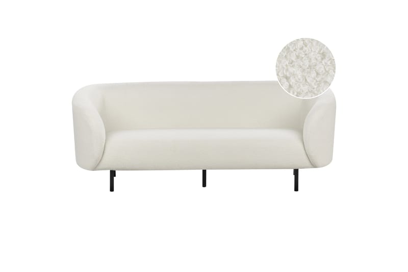 Tuka 3-personers Sofa med Afrundede Armlæn i Bouclé - Hvid|Sort - Møbler - Sofaer - 3 personers sofa