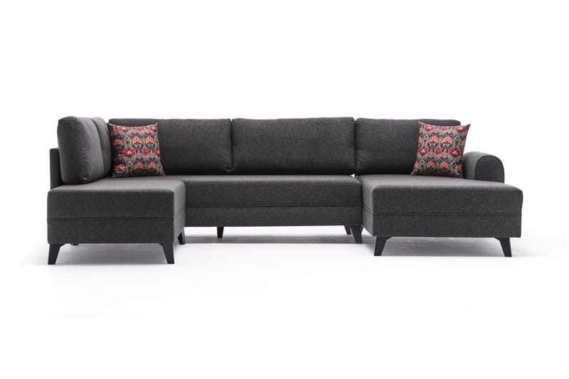 Belena U-sofa med Chaiselong Venstre - Antracit/Sort - U Sofa